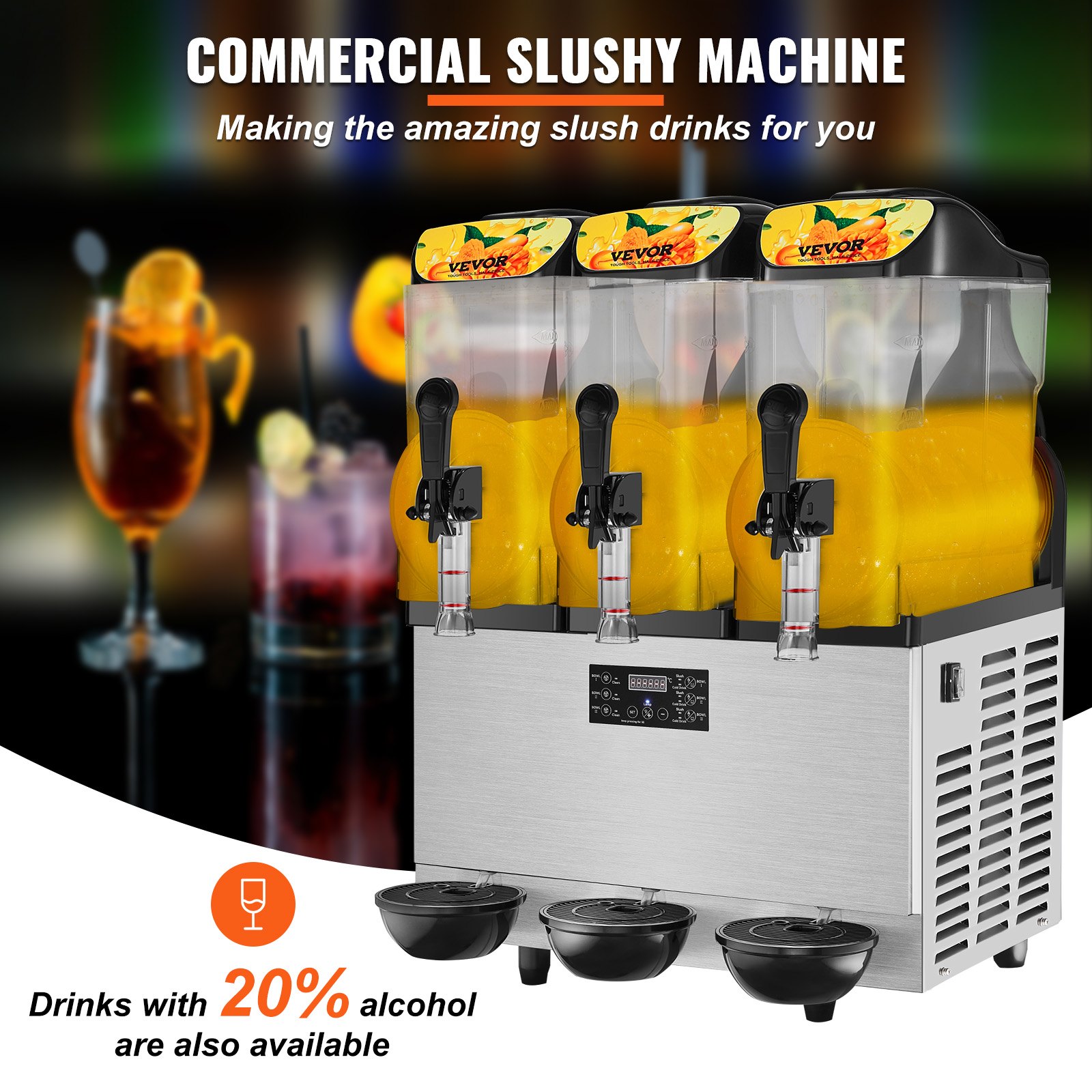 Komercyjna maszyna do slushie VEVOR, pojedyncza misa 36 l, maszyna do margarity na 75 filiżanek, maszyna do mrożonych napojów margarita smoothie ze stali nierdzewnej o mocy 1100 W, idealna na imprezy, do kawiarni, restauracji, barów itp.