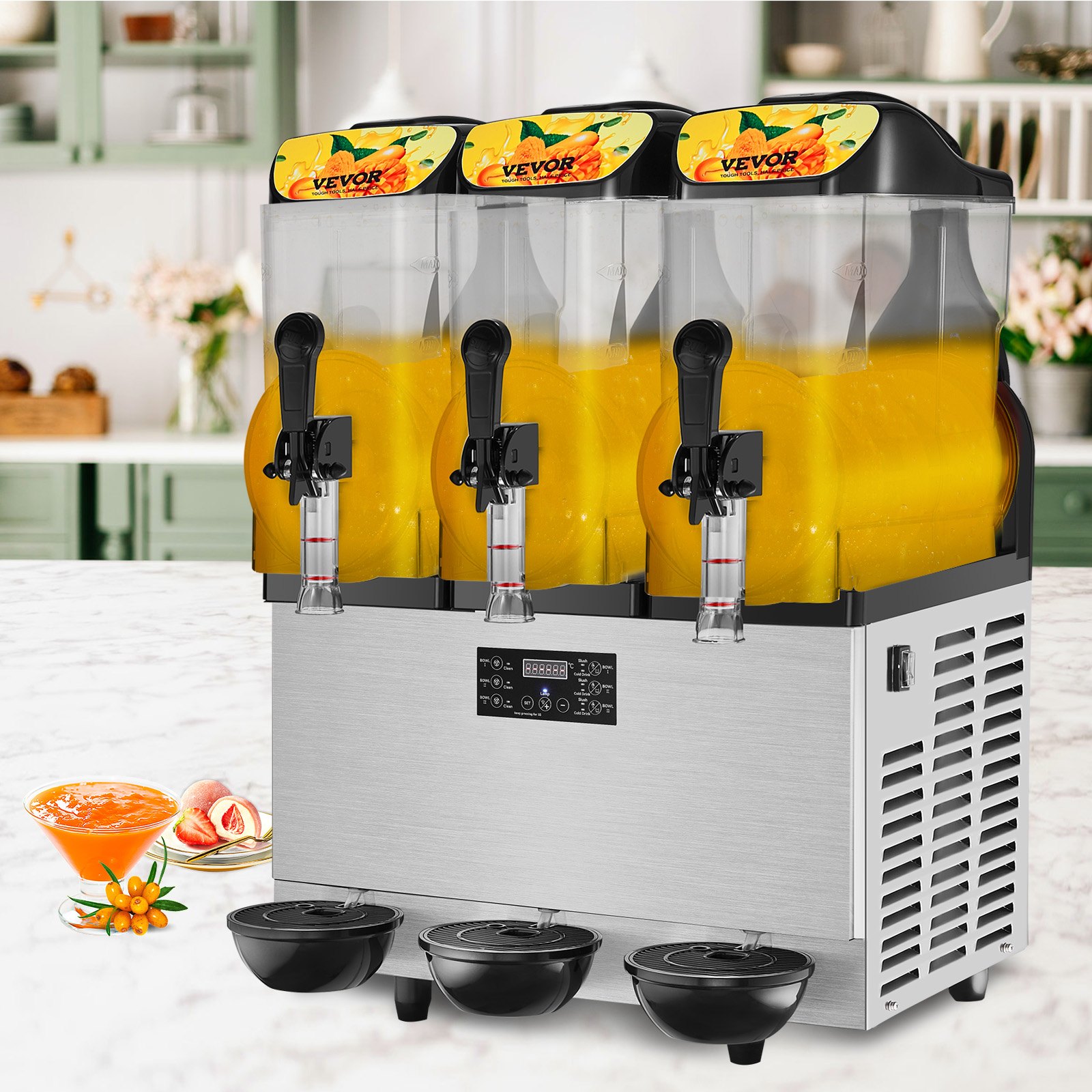 Komercyjna maszyna do slushie VEVOR, pojedyncza misa 36 l, maszyna do margarity na 75 filiżanek, maszyna do mrożonych napojów margarita smoothie ze stali nierdzewnej o mocy 1100 W, idealna na imprezy, do kawiarni, restauracji, barów itp.