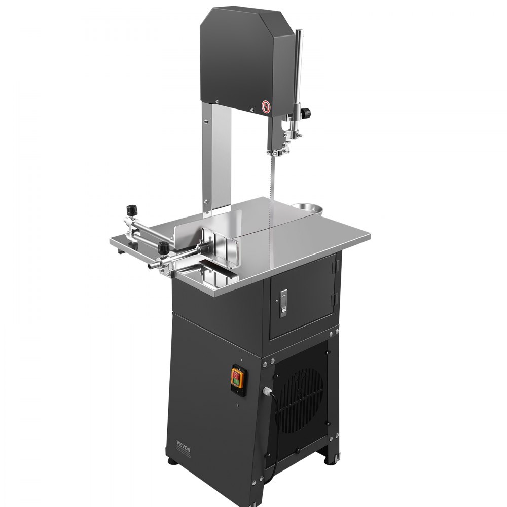 VEVOR Komercyjna elektryczna piła taśmowa do mięsa, pionowa piła do kości o mocy 550 W, stół warsztatowy 380 x 485 mm, maszyna do cięcia kości, krajalnica do mrożonego mięsa z ostrzem do żeberek i wieprzowiny