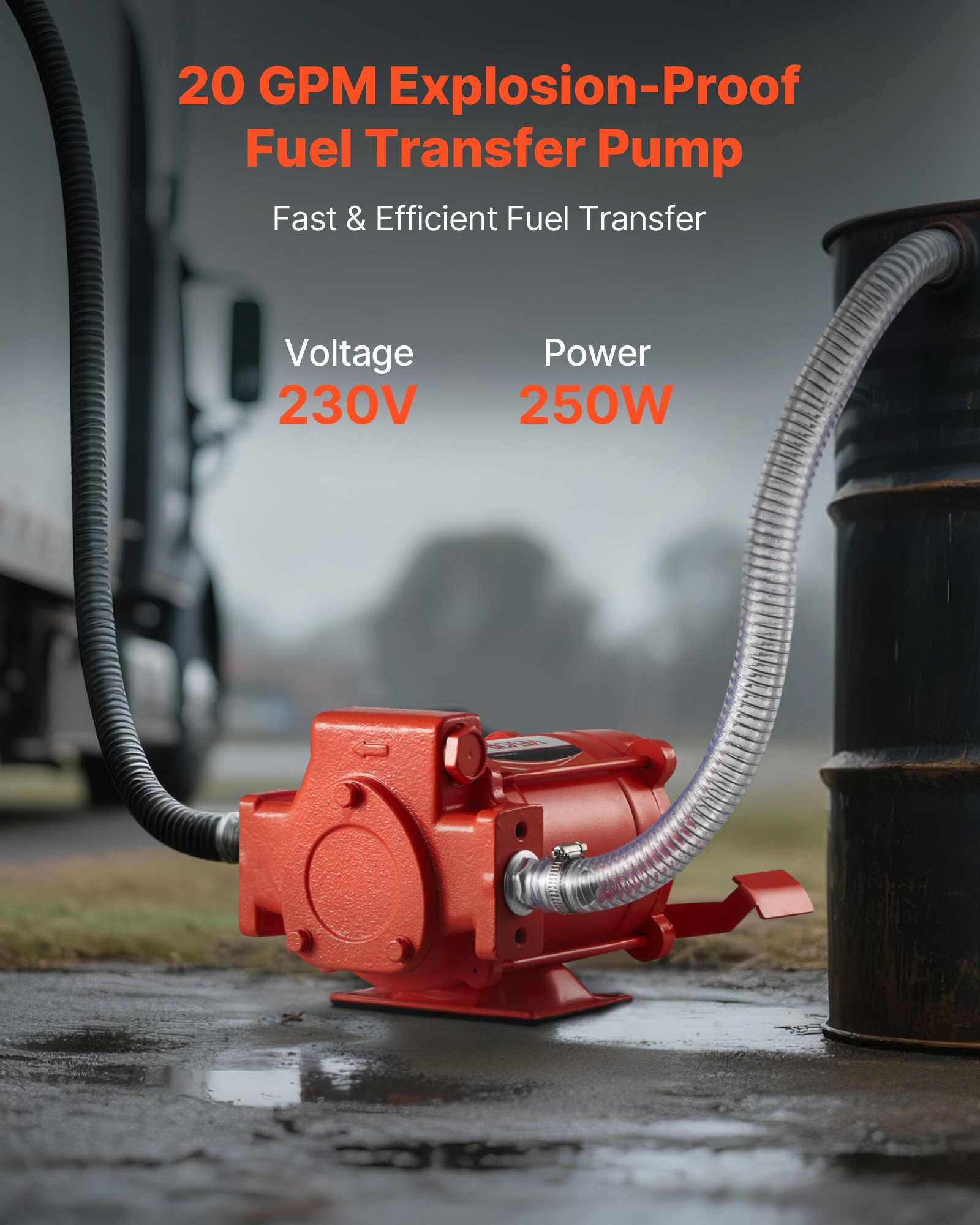 Pompa do przelewania paliwa VEVOR, 230 V AC, elektryczna pompa do przelewania oleju napędowego, 76 l/min, z automatycznym wyłączaniem dyszy paliwa, wąż doprowadzający, do benzyny, nafty, biodiesla, mieszanki etanolu