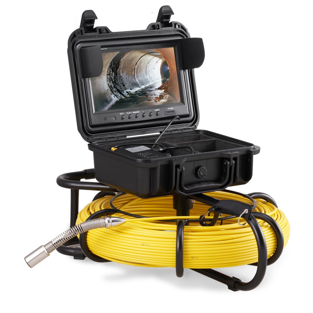 Kamera kanalizacyjna VEVOR, 120 m, ekran 23 cm, kamera inspekcyjna do rur z funkcją DVR, IP68, z 12 regulowanymi diodami LED, z kartą SD o pojemności 16 GB, do kanalizacji, domu, rury odpływowej