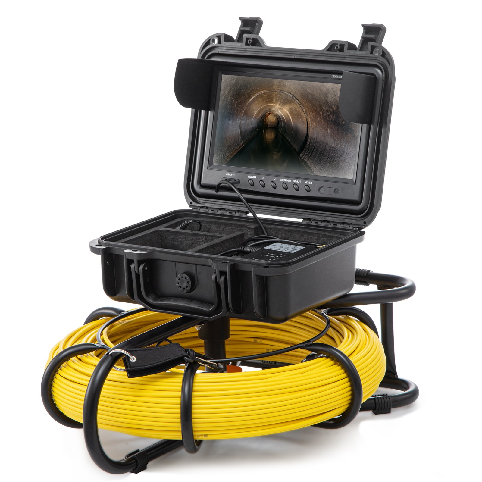 Kamera kanalizacyjna VEVOR, 120 m, ekran 23 cm, kamera inspekcyjna do rur z funkcją DVR, IP68, z 12 regulowanymi diodami LED, z kartą SD o pojemności 16 GB, do kanalizacji, domu, rury odpływowej