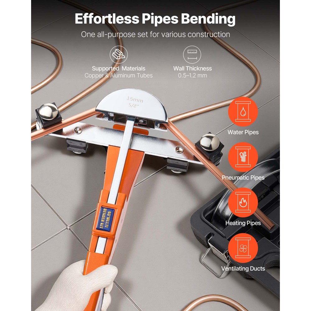 Giętarka do rur VEVOR, 6-22 mm, giętarka do rur do 90°, do przodu, ręczna giętarka, giętarka z 7 szczękami ze stopu aluminium, narzędzia HVAC, do konserwacji miedzianych i aluminiowych systemów chłodniczych