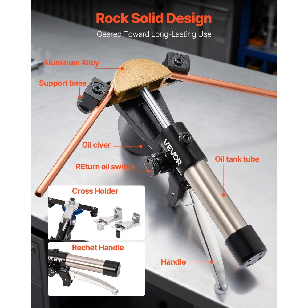 VEVOR Hydraulic Tubing Bender Kit, 6 mm to 22 mm, Copper Tube Pipe Bender, Forward/Reverse HVAC Bending Tool, with 7 Color Aluminium Alloy Dies, for HVAC Air Conditioning Refrigeration Auto Repair