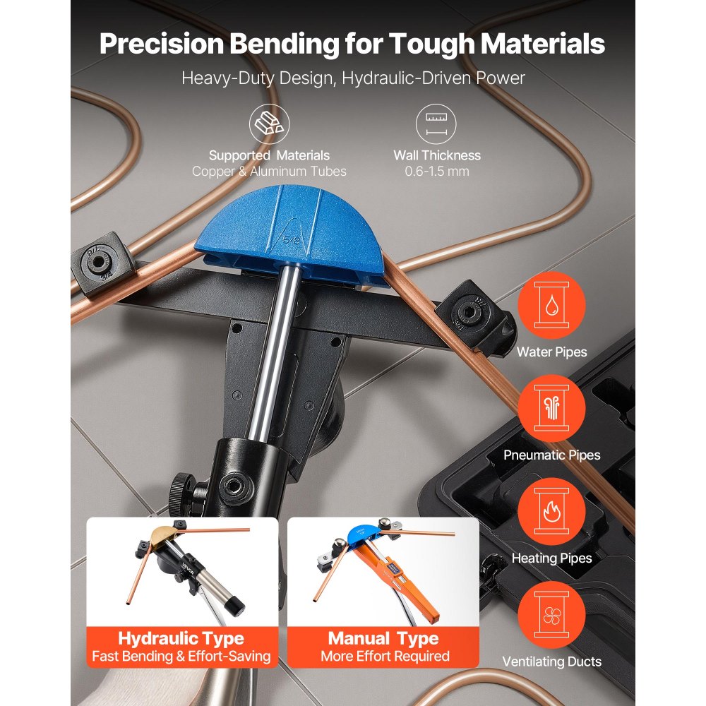 VEVOR Hydraulic Tubing Bender Kit, 6 mm to 22 mm, Copper Tube Pipe Bender, HVAC Bending Tool Set, 90° Bend, with 7 Color Aluminium Alloy Dies, for HVAC Air Conditioning Refrigeration Automotive Repair