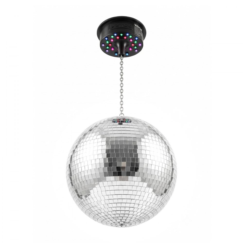 Kula dyskotekowa VEVOR Mirror Ball 300 mm z silnikiem i pilotem LED, na imprezy, do dekoracji wnętrz, scen, klubów DJ i tanecznych, RGB oraz 3 kolory mieszane 0/3/6/9/12/15 obr./min. Połączenie USB i zasilanie bateryjne
