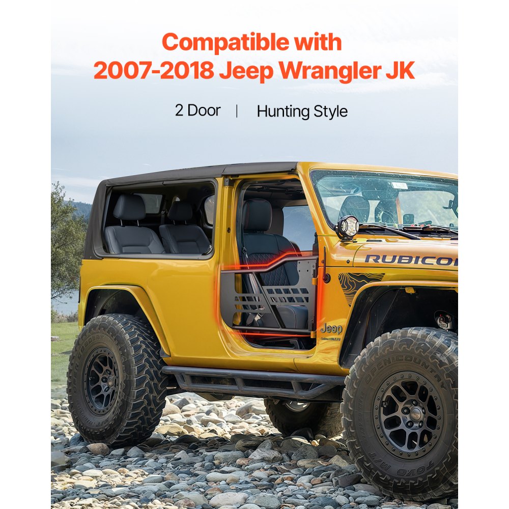 VEVOR Jeep hunting-style tubular doors (2-door) with heavy-duty hinges and OE locking mechanism, Jeep doors with rubber padding and hardened steel tubing, fits Jeep Wrangler JK 2007-2018