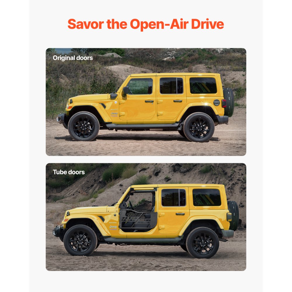 VEVOR Jeep hunting-style tubular doors (2-door) with heavy-duty hinges and OE locking mechanism, Jeep doors with rubber padding and hardened steel tubing, fits Jeep Wrangler JK 2007-2018