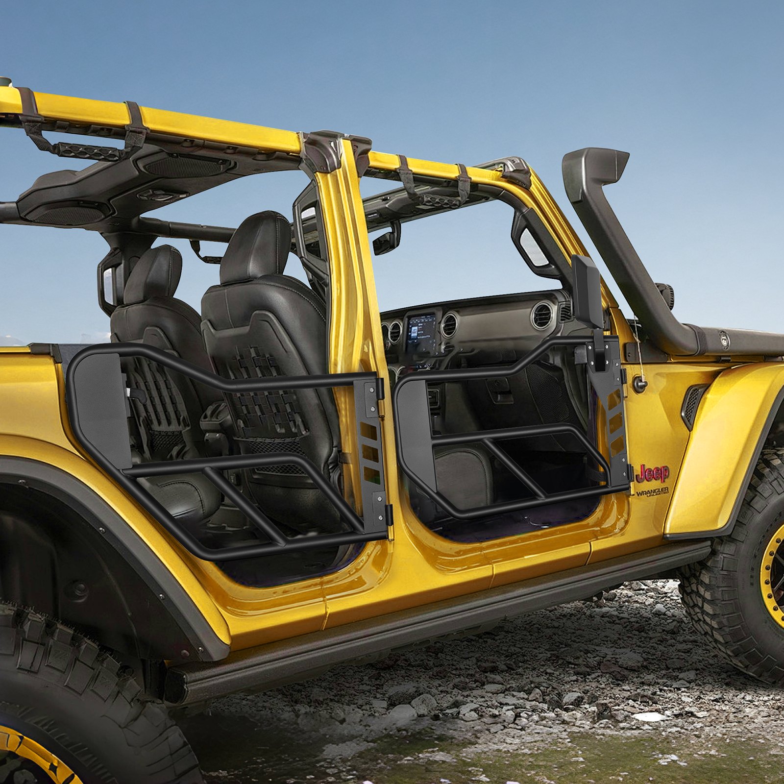 Drzwi rurowe VEVOR Jeep (4-drzwiowe) w stylu Adventure z lusterkami bocznymi z certyfikatem DOT, drzwi Jeep z lusterkami wstecznymi do modeli Jeep Wrangler JL z lat 2018–2024 i Jeep Gladiator JT z lat 2020–2024