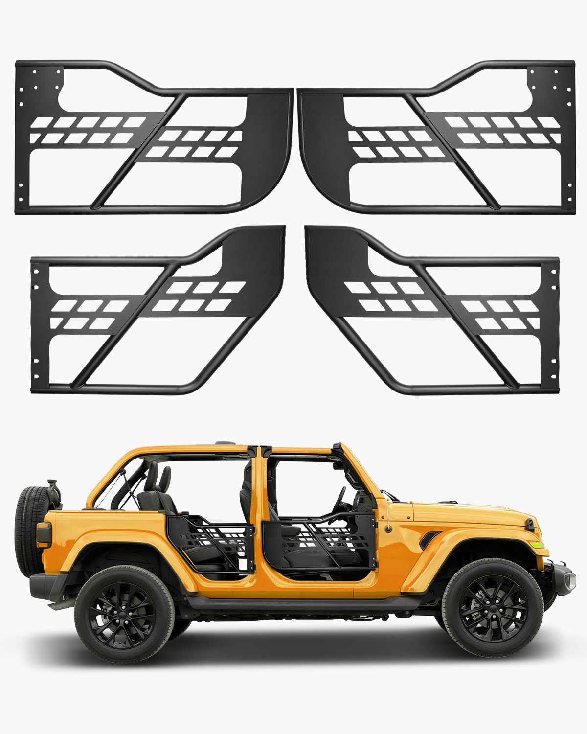 VEVOR Jeep hunting-style tubular doors (4-door) with heavy-duty hinges and OE locking mechanism, Jeep doors with rubber padding, fits 2018-2024 Jeep Wrangler JL and 2020-2024 Jeep Gladiator JT
