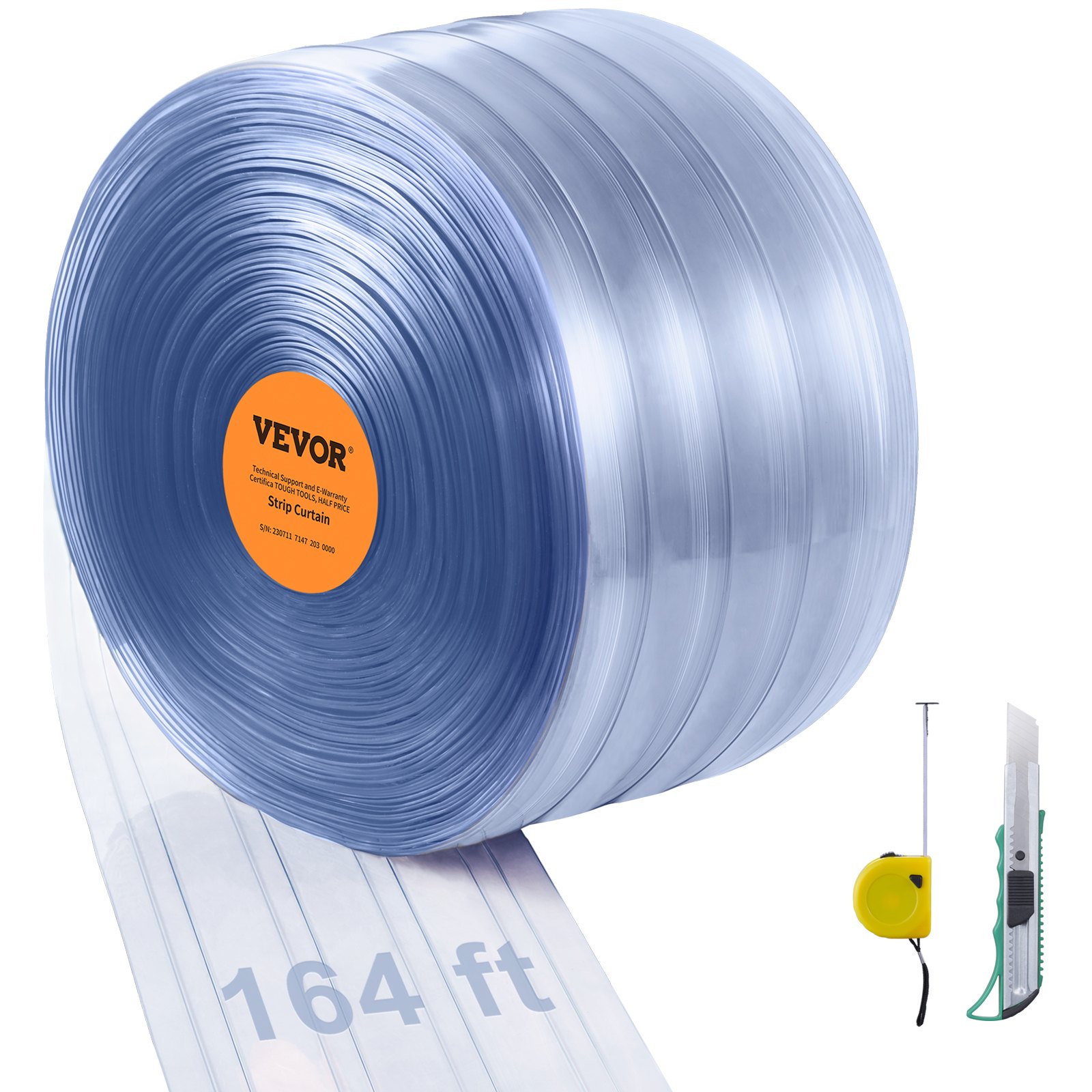 Kurtyna paskowa VEVOR, długość 164' x szerokość 8" x grubość 0,08", przezroczysta, żebrowana kurtyna paskowa z PVC, rolka zbiorcza, plastikowa taśma drzwiowa do supermarketów, garaży, magazynów, stodół
