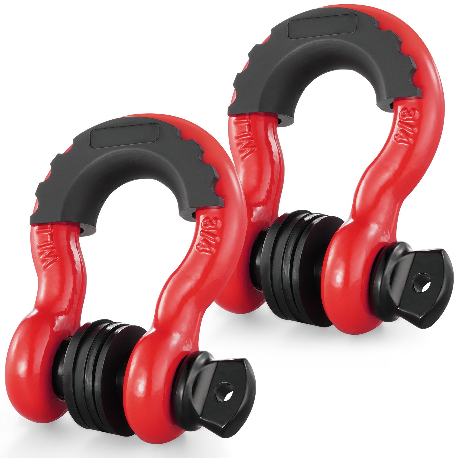 Szekla VEVOR 3/4" D-Ring, 2 sztuki ze stali stopowej, wytrzymałość na zerwanie 62832 funtów (28,5 tony) z 7/8" śrubą, izolatorami i podkładkami, wytrzymała szekla do holowania pojazdów terenowych do samochodów ciężarowych Jeep, czerwona