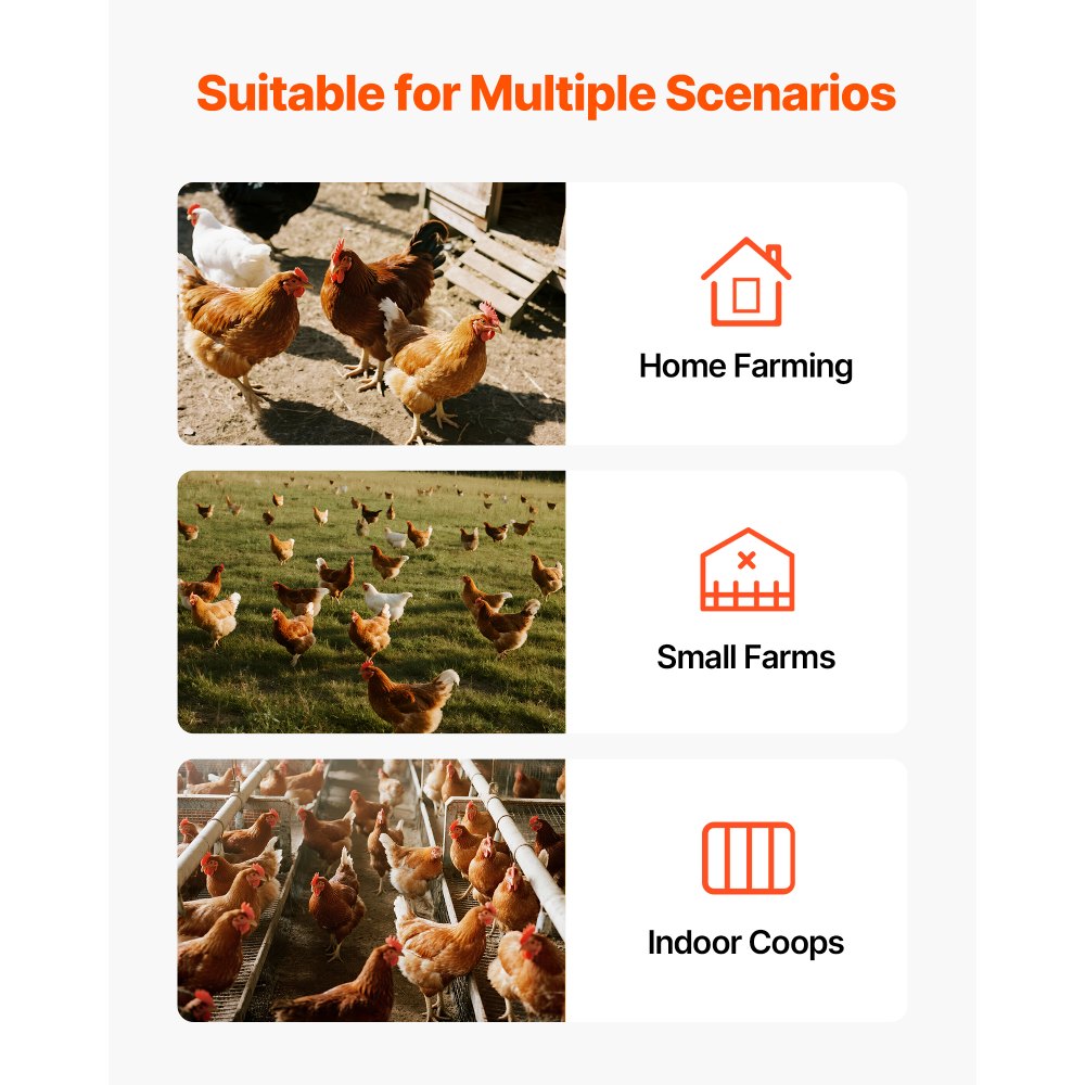 Karmnik dla kurczaków VEVOR, 13,61 kg, 6 otworów do karmienia, karmnik dla drobiu, regulowana wysokość i zamykana pokrywa, konstrukcja metalowa, akcesoria dla kur/kaczek/drobiu