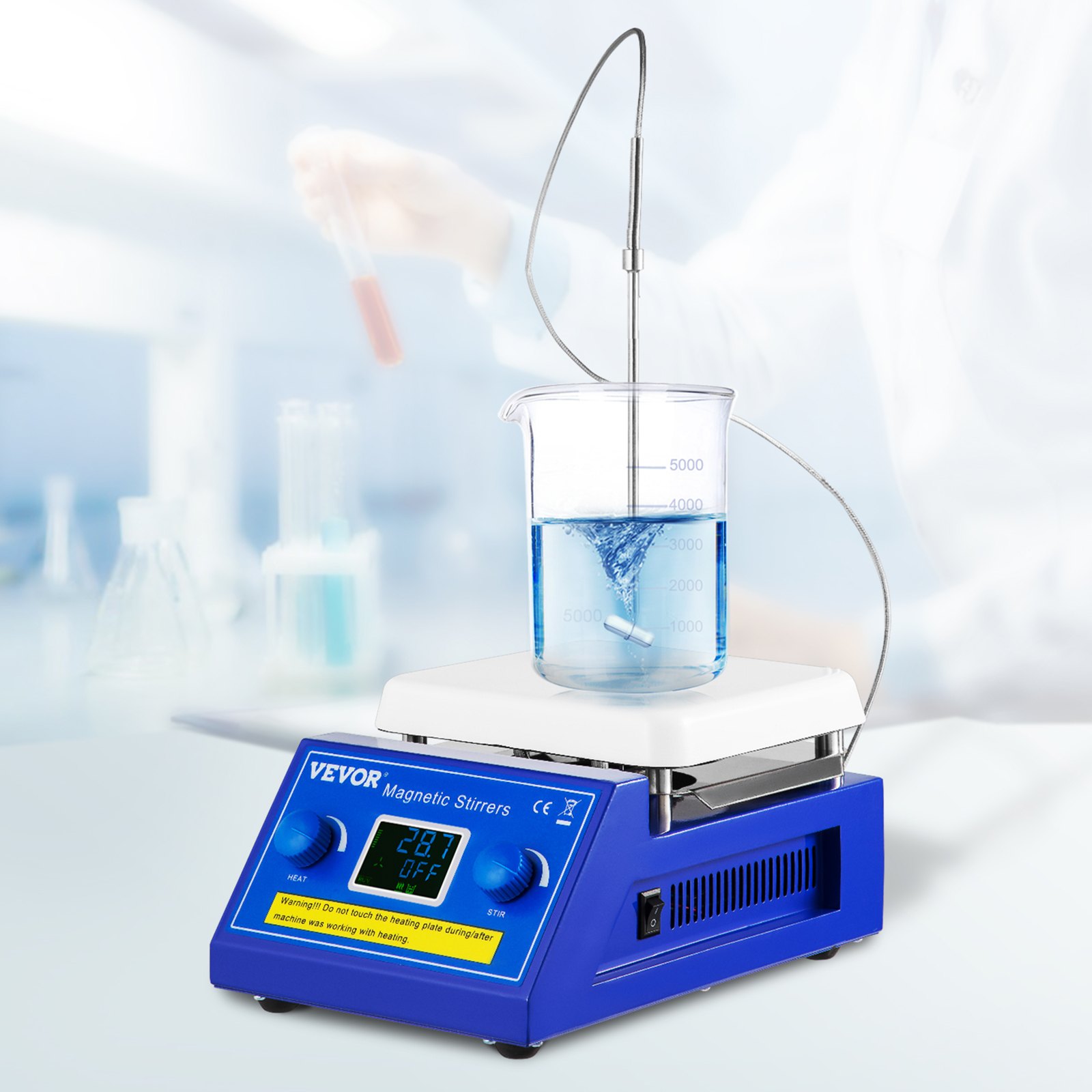 VEVOR Mieszadło Magnetyczne z Płytą Grzejną, 200-2000 obr./min, 5 L Duża Pojemność Mieszania z Wyświetlaczem LED, Lab Mieszadło Magnetyczne z Maks. Grzania 320 °C, do Lab Ogrzewania i Mieszania Cieczy