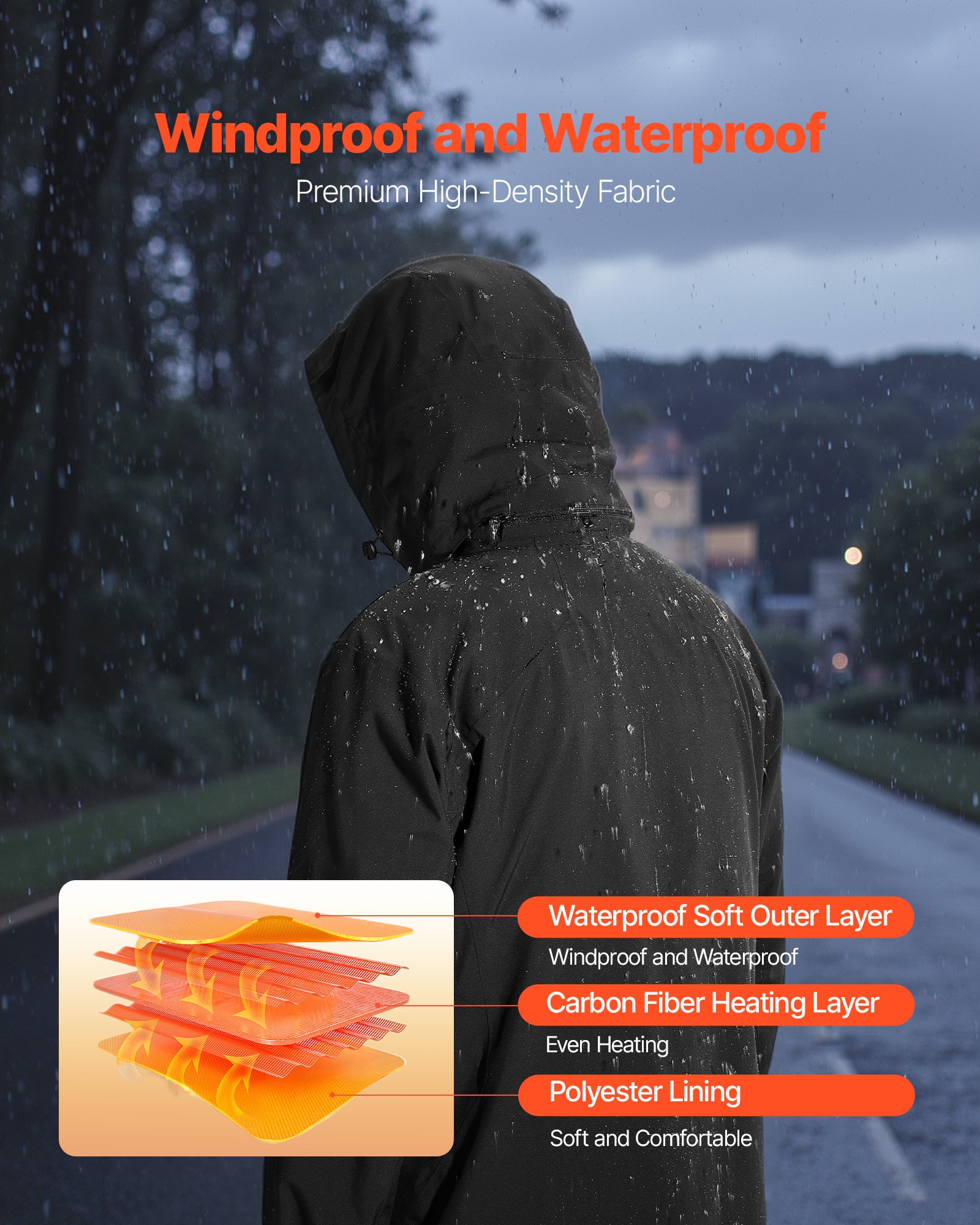 Kurtka grzewcza VEVOR dla mężczyzn z baterią 7,4 V, elektryczna kurtka typu softshell z funkcją ogrzewania, wiatroszczelna, kurtka grzewcza, lekka odzież wierzchnia z 5 strefami grzewczymi i 3 poziomami ogrzewania, nadaje się do prania w pralce, rozmiar L