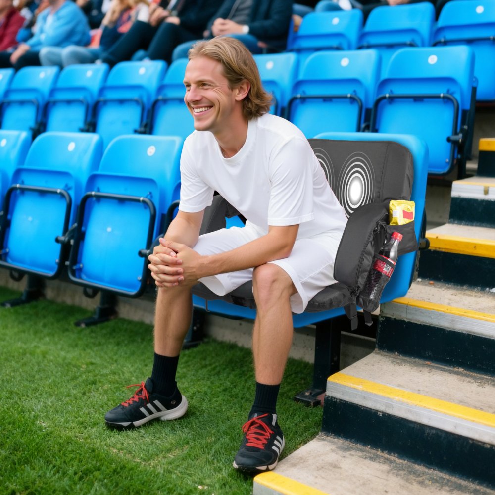 VEVOR Stadium Seat Podgrzewany fotel stadionowy z 4 kieszeniami, podgrzewane siedzisko na trybunę z 3-stopniowym ogrzewaniem i 6 trybami wibracji, przenośna poduszka na siedzisko na kemping, imprezy sportowe, trybuny, czarny