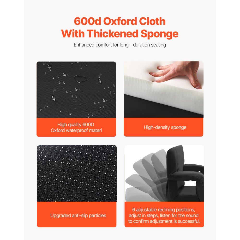 Fotel stadionowy VEVOR z podwójnym podgrzewaniem i oparciem, 3-poziomowe podgrzewane siedzisko na szerokich trybunach, składany, przenośny, wyściełany fotel z kieszenią na haczyk i uchwytem na kubek