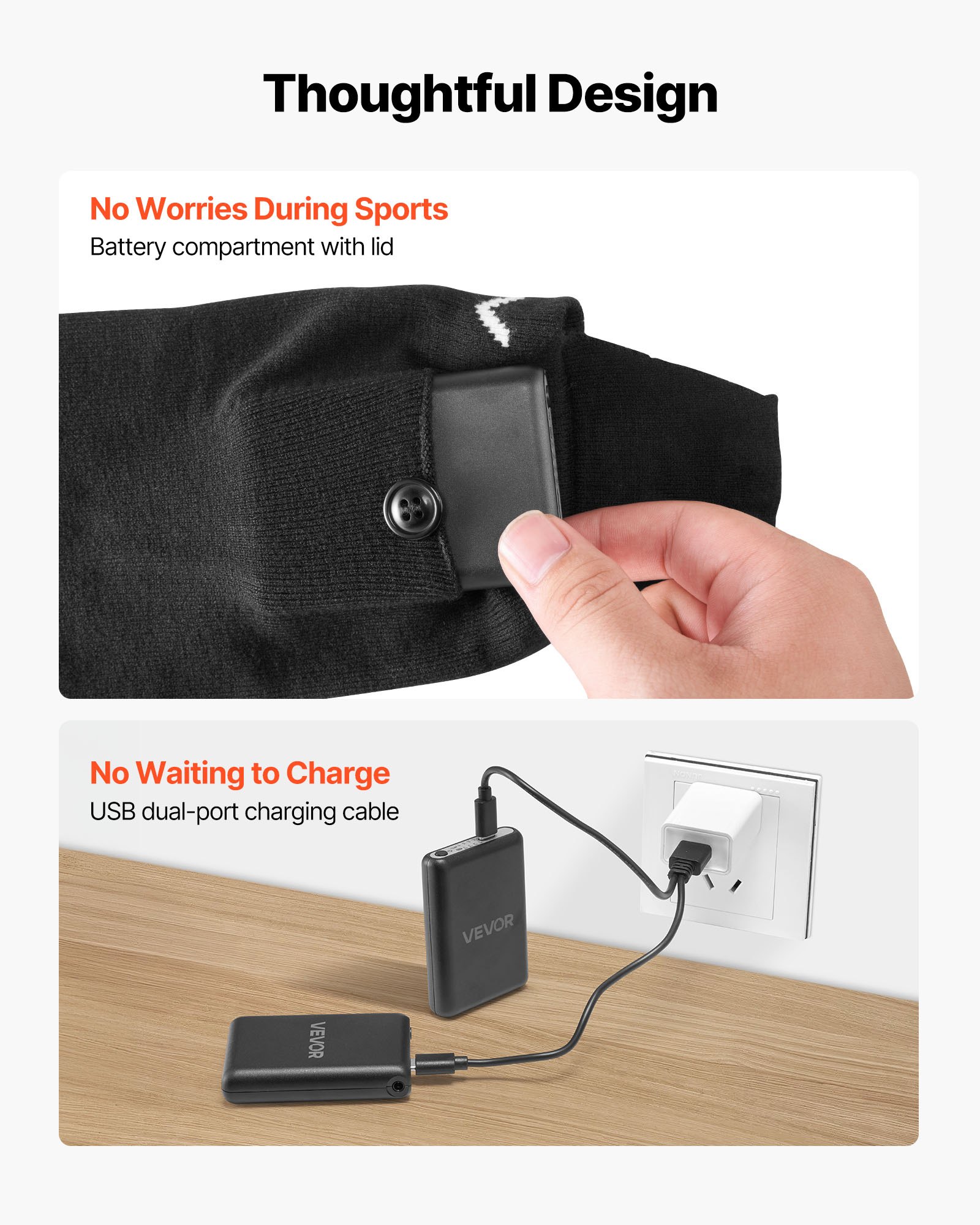 VEVOR Podgrzewane skarpety unisex, zasilane baterią 5000 mAh, ładowalne podgrzewane skarpety z 4 poziomami grzania, ogrzewacze stóp do wędkowania, biwakowania, wędrówek, jazdy na nartach, prac na świeżym powietrzu, zimy