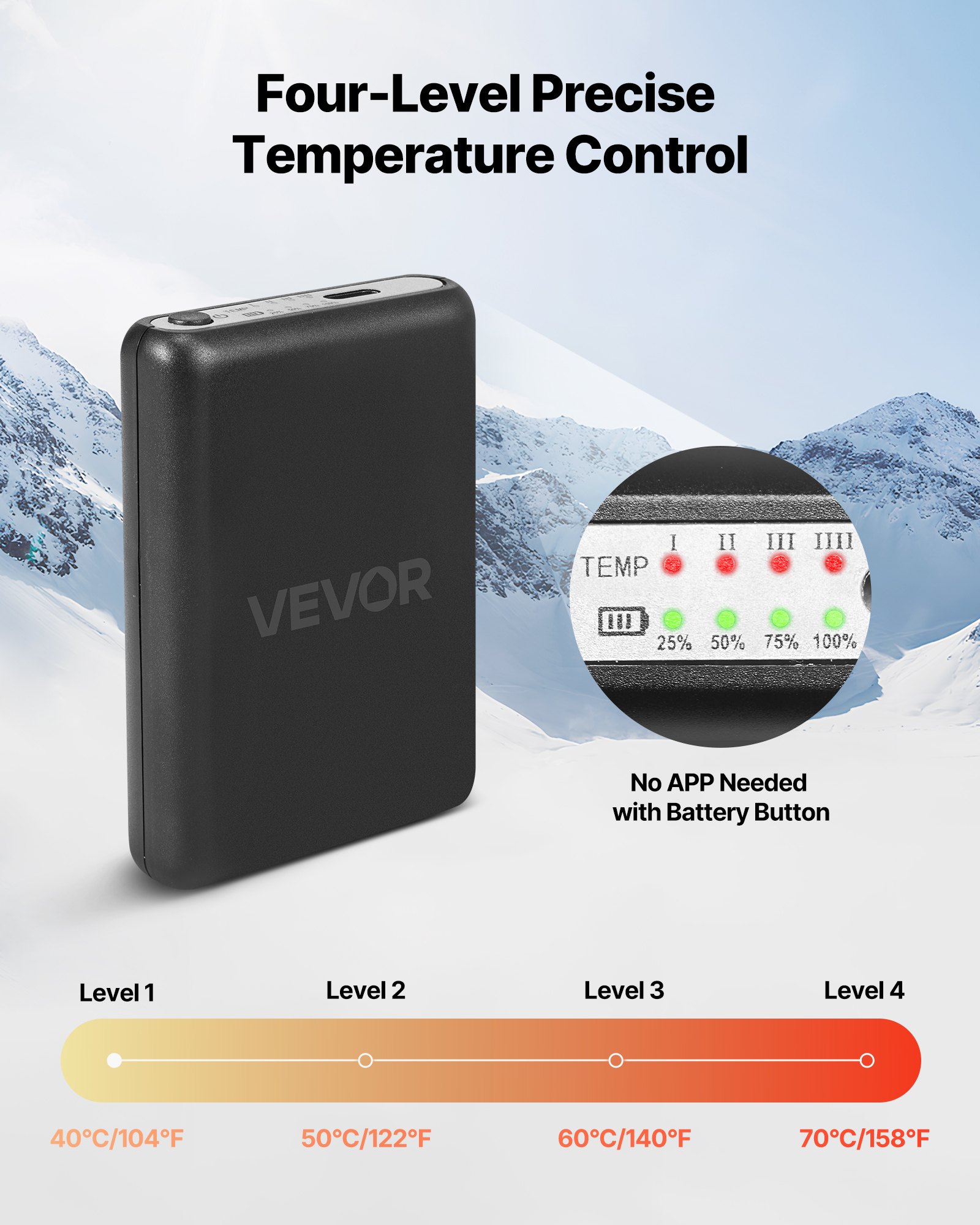 VEVOR Podgrzewane skarpety, zasilane baterią 6000 mAh, ładowalne, podgrzewane skarpety z 4 poziomami grzania i sterowaniem za pomocą aplikacji, 40–70°C Ogrzewacze stóp do użytku na zewnątrz, wędkowania, kempingu, pieszych wędrówek, unisex