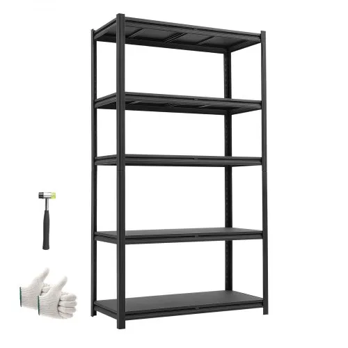 Regał magazynowy VEVOR o dużej wytrzymałości, 1030 x 465 x 1813 mm, nośność 1360,8 kg, ze stalową ramą i 5 regulowanymi półkami, modułowy regał jako stół warsztatowy, elastyczny metalowy regał do piwnicy, garażu, warsztatu