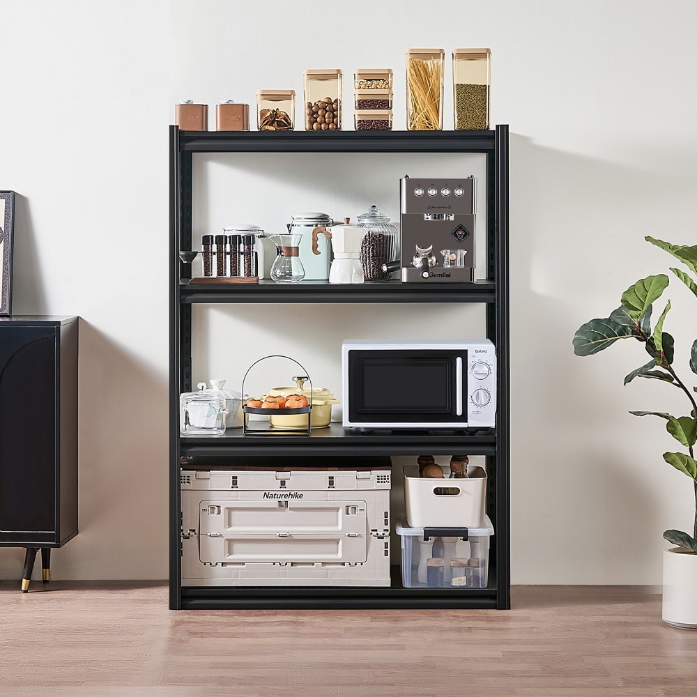 VEVOR Garage Shelving Unit, 1088.6 kg, Boltless Shelving Unit, Adjustable Metal Storage Shelf, 4 Tiers, 508x1016x1447.8 mm, Basement Shelving Unit, Shelf for Kitchen, Workshop, Cellar, Storage, Black