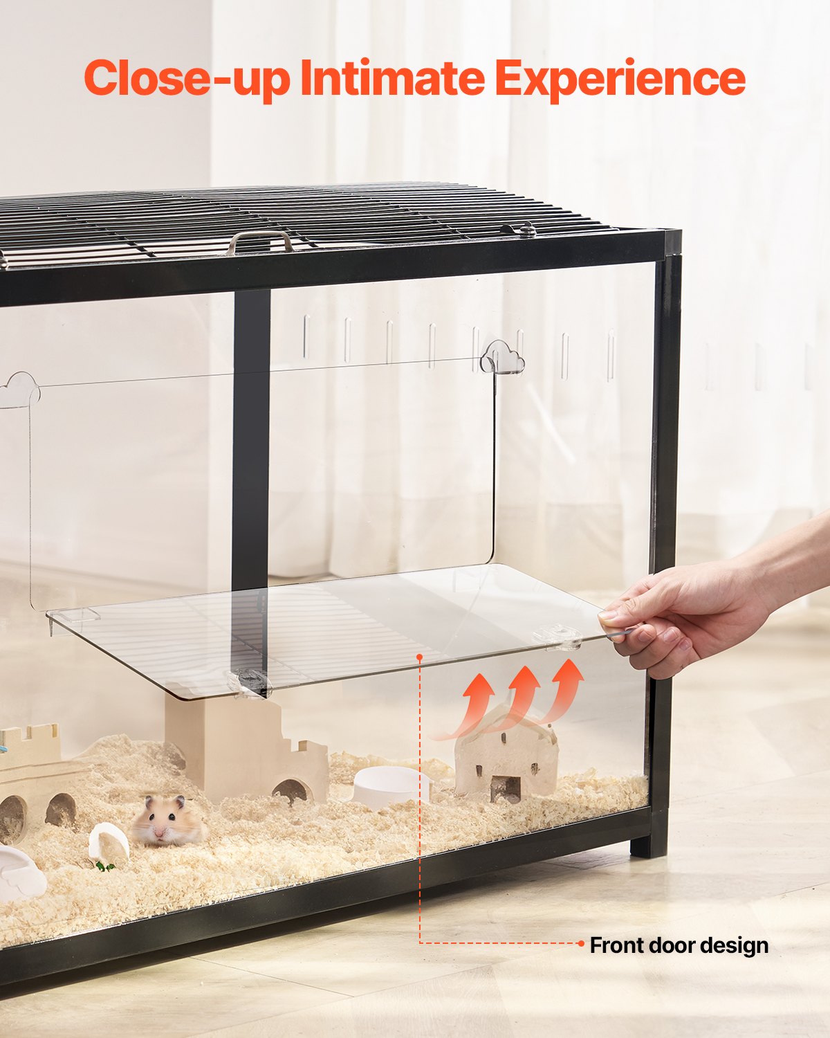 VEVOR Hamster Cage, 360° View, Transparent Hamster Habitat, Small Animal Cage, 96x47x55 cm, Ventilated Mouse Cage with Front Door, Rat Cage, Portable Hamster House for Rats, Guinea Pigs