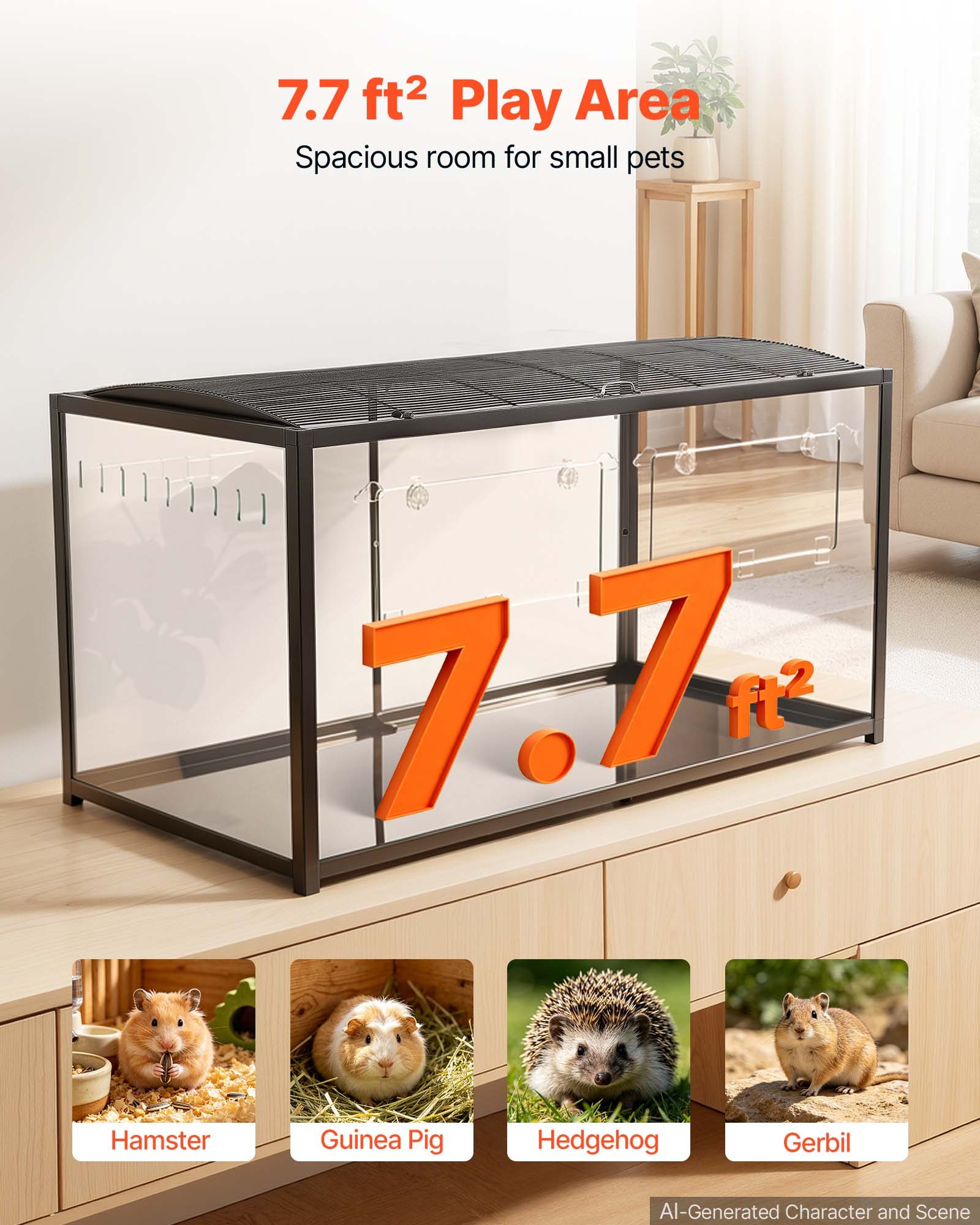 Klatka dla chomika VEVOR, klatka dla gryzoni, wybieg dla gryzoni, domek dla chomika, 1200x600x645 mm, klatka dla małych zwierząt z widokiem 360°, dostęp od góry i z przodu, wentylacja z trzech stron dla chomików, świnek morskich, myszoskoczków