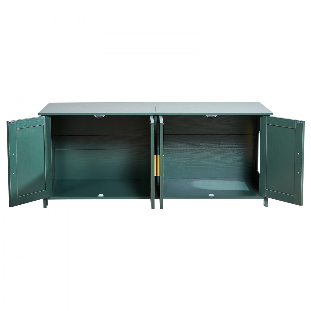 VEVOR Cat Litter Box Enclosure for Multi Cats, 120 cm Hidden Litter Box Cabinet with 4 Rattan Doors & 2 Entries, Indoor Cat Washroom, Wooden Kitty House Furniture, Fit Most Litterboxes, Green