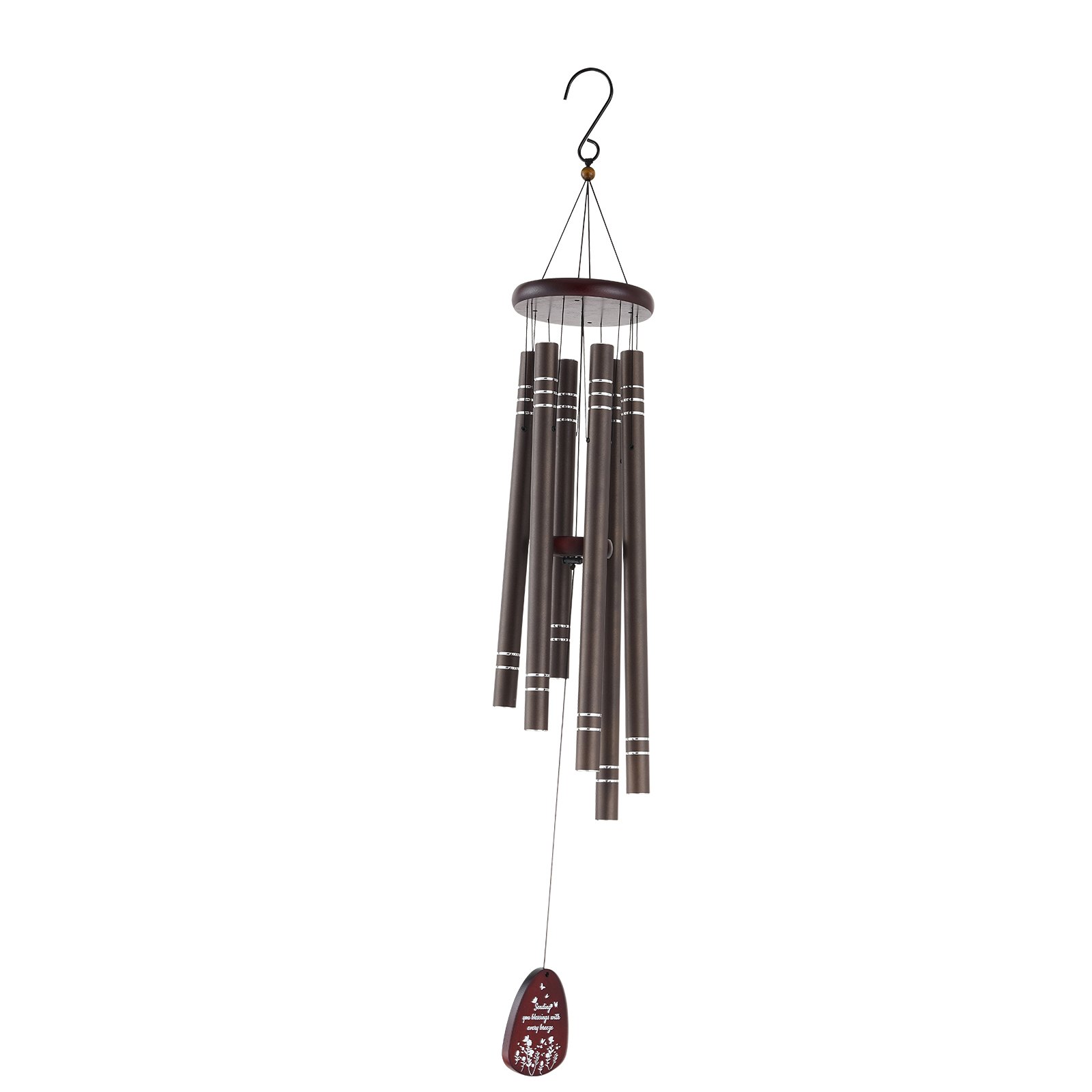VEVOR Outdoor Wind Chime, 42 inches, Deep Tone Wind Chime with 6 Tubes, Unique Large Anniversary Memorial Wind Chime, Great Outdoor Decoration for Your Patio, Porch, Garden and Backyard, Dark Brown