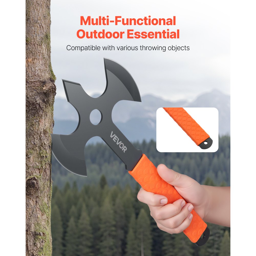 VEVOR Throwing Axes Tomahawks 3-piece Set 340.4 mm Three-edged Throwing Ax Set with Stainless Steel Head & Non-slip TPR Rubber Handle & Black Nylon Sheath, for Leisure, Competition, Camping Equipment