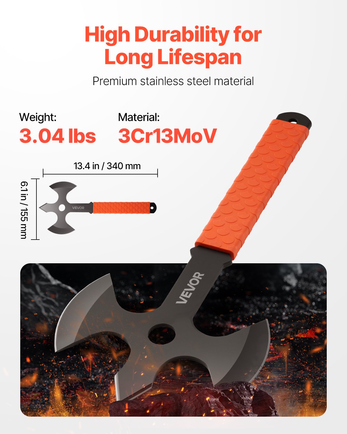 VEVOR Throwing Axes Tomahawks 3-piece Set 340.4 mm Three-edged Throwing Ax Set with Stainless Steel Head & Non-slip TPR Rubber Handle & Black Nylon Sheath, for Leisure, Competition, Camping Equipment