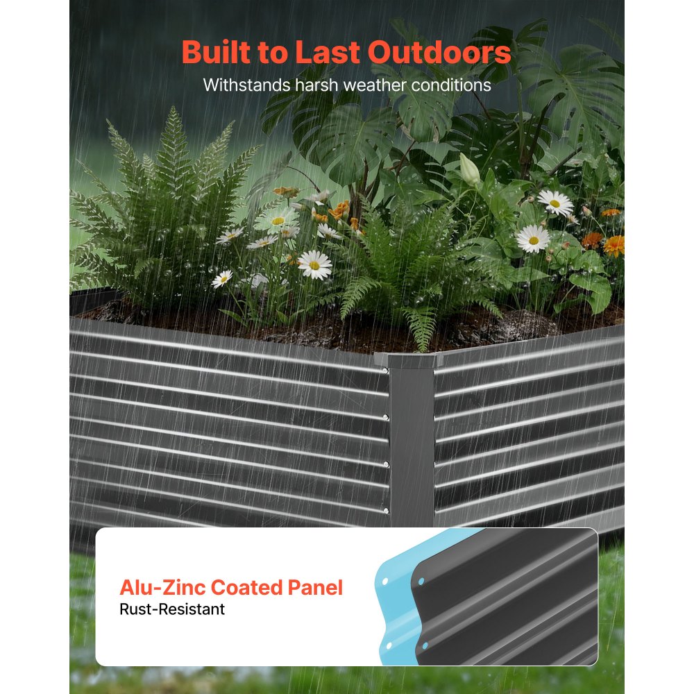 VEVOR Podwyższona grządka ogrodowa, metalowa, 2 szt., 203 x 102 x 46 cm, prostokątna grządka ogrodowa, zestaw doniczek ogrodowych, grządka warzywna z rękawiczkami, grządka kwiatowa, grządka do sadzenia, korbka do sadzenia kwiatów i warzyw