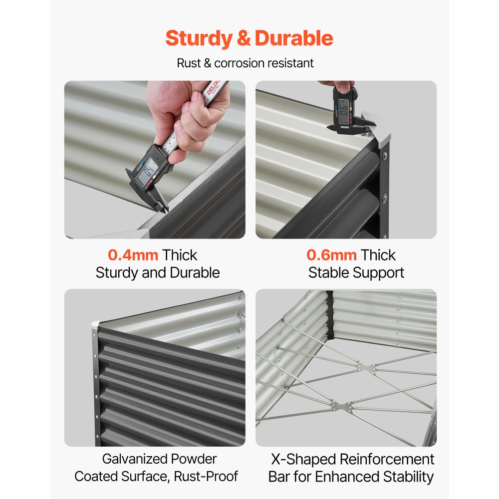 VEVOR Podwyższona grządka ogrodowa, metalowa, 1800x900x430 mm, grządka do sadzenia, grządka warzywna, donica z otwartym dnem i zaokrąglonymi krawędziami, grządka kwiatowa, grządka ziołowa, idealna do warzyw, kwiatów, ziół i sukulentów