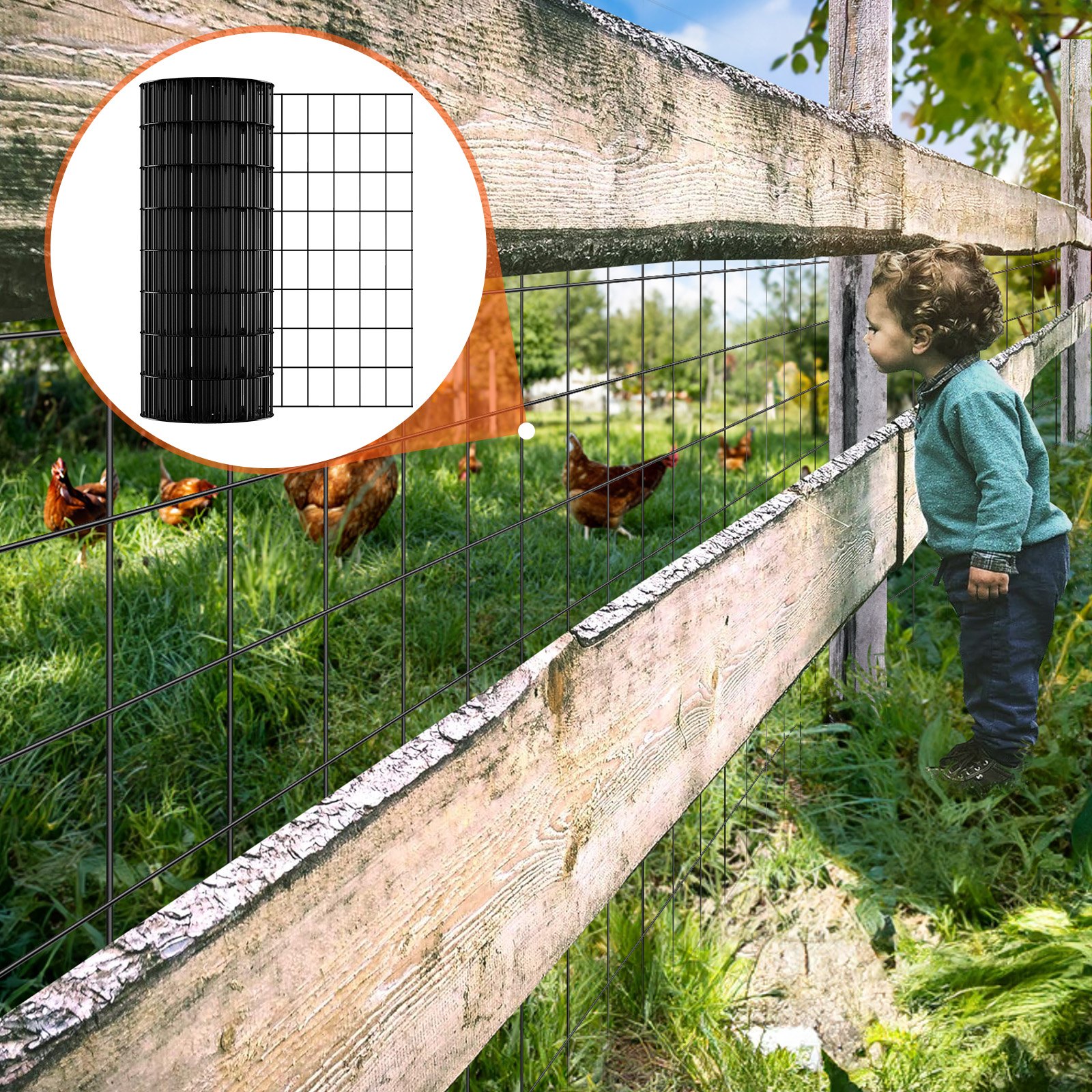 VEVOR Aviary Wire 61 x 1524 cm, Garden Fence, 1.52 mm Mesh Fence Roll, Vinyl Coated Wire Fence for Chicken Coop Barriers, Rabbit and Snake Fences, Poultry Enclosures