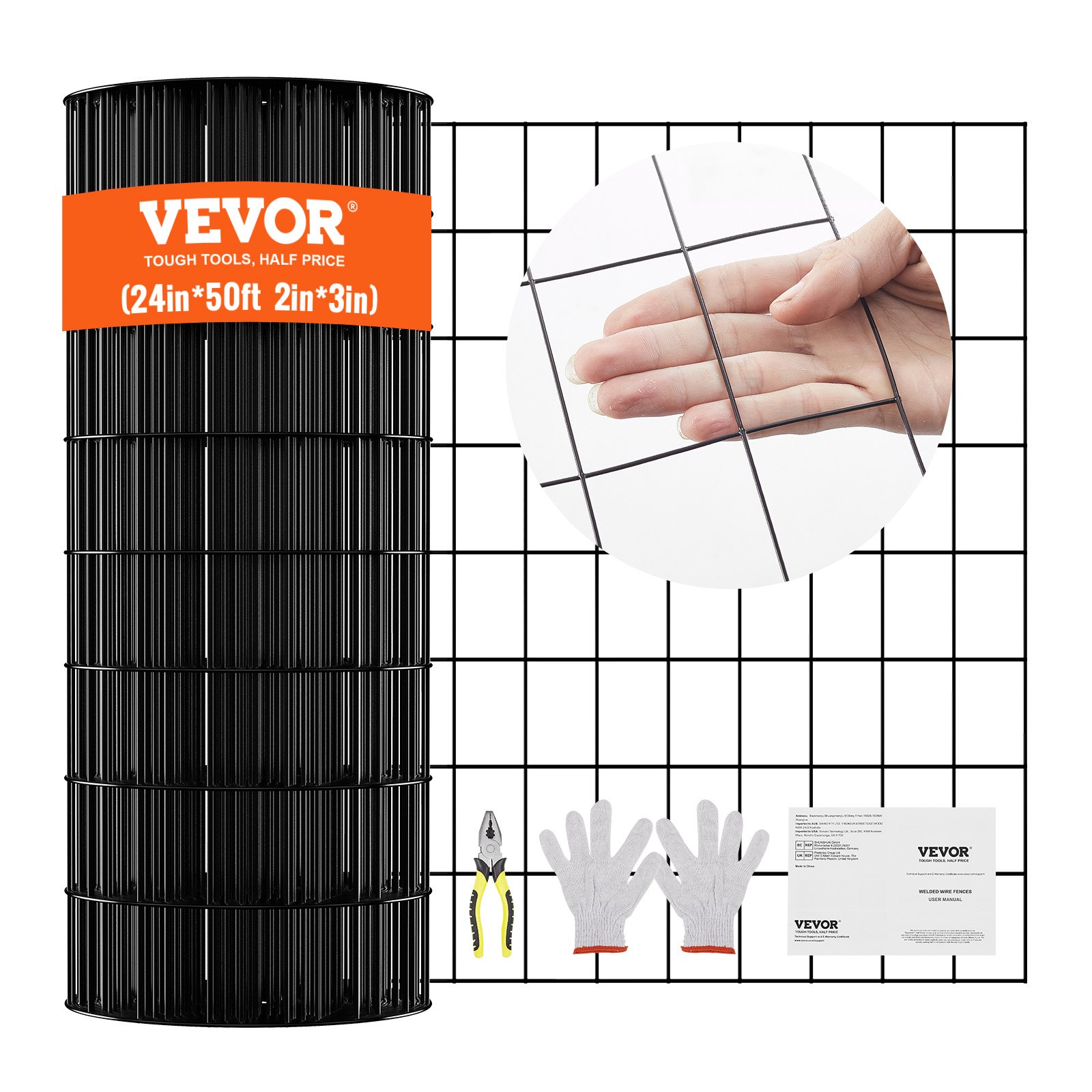 VEVOR Aviary Wire 61 x 1524 cm, Garden Fence, 1.52 mm Mesh Fence Roll, Vinyl Coated Wire Fence for Chicken Coop Barriers, Rabbit and Snake Fences, Poultry Enclosures