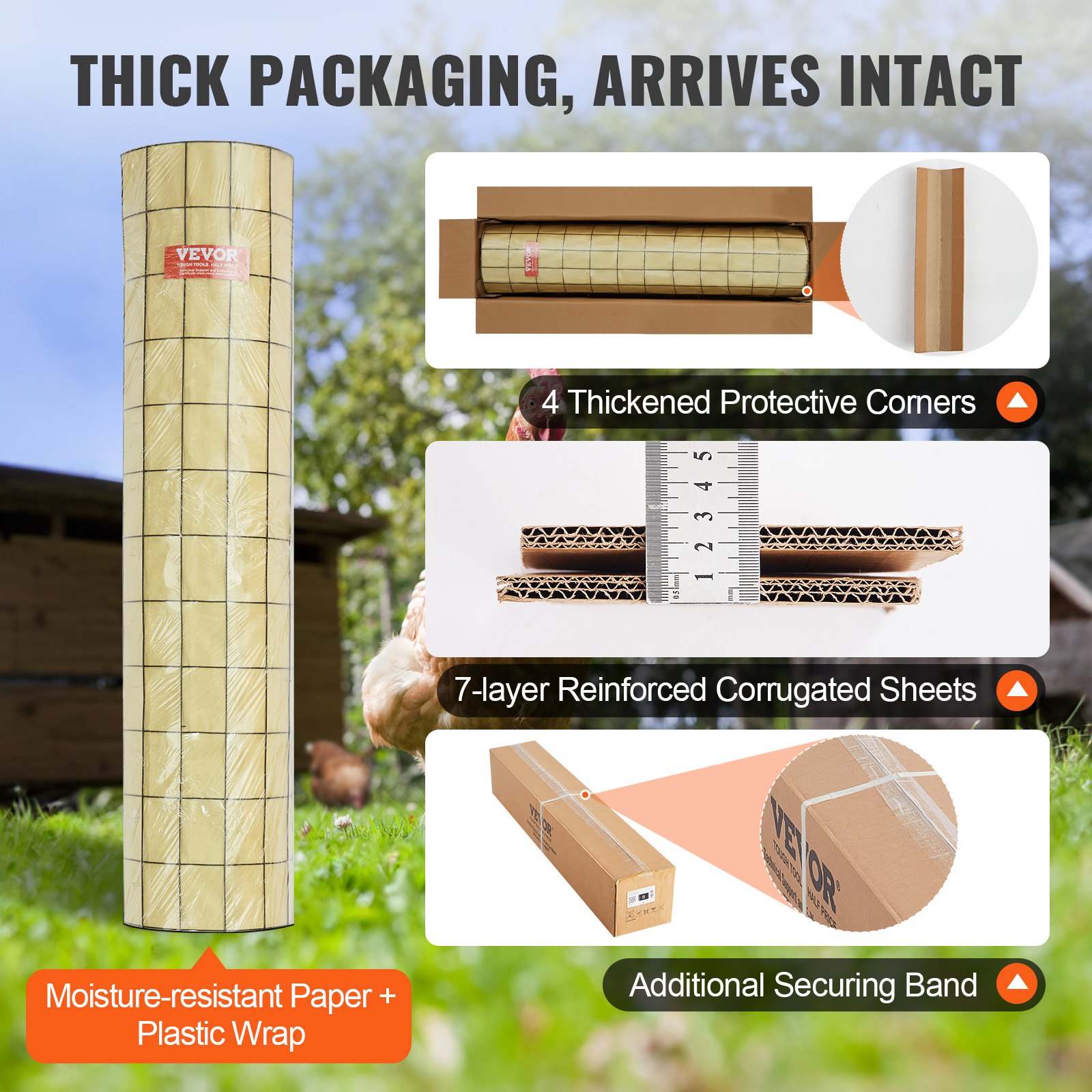 VEVOR Aviary Wire 91 x 1524 cm, Garden Fence, 1.52 mm Mesh Fence Roll, Vinyl Coated Wire Fence for Chicken Coop Barriers, Rabbit and Snake Fences, Poultry Enclosures