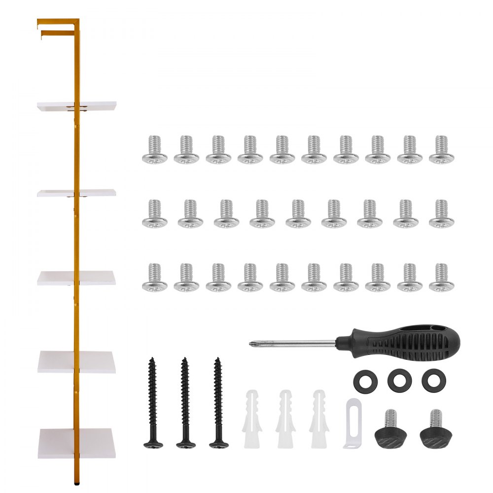 Półka drabinkowa VEVOR z metalową ramą, 5 poziomów, montowana na ścianie, 40 x 30 cm, wisząca półka, regał do przechowywania, uchwyt na drobne przedmioty do kuchni, sypialni, łazienki, salonu, kolor złoty i biały