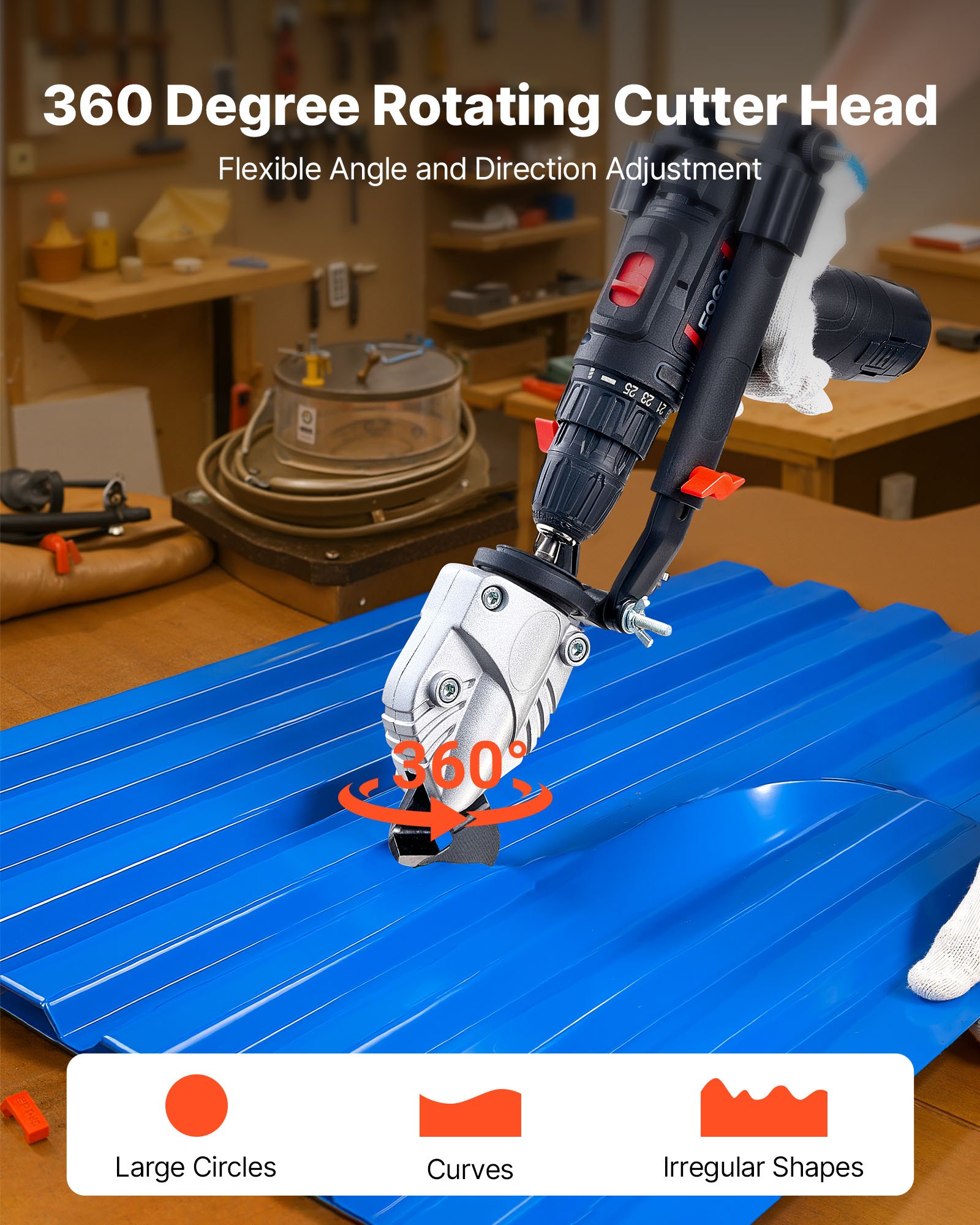 VEVOR Metal Shear/Cutter Drill Attachment, Sheet Metal Cutter with 360-Degree Pivoting Head, Sharp Blades,Ideal for 1.22 mm Galvanized Steel, 1 mm Stainless Steel, Aluminum Plate, Plastic, Cardboard