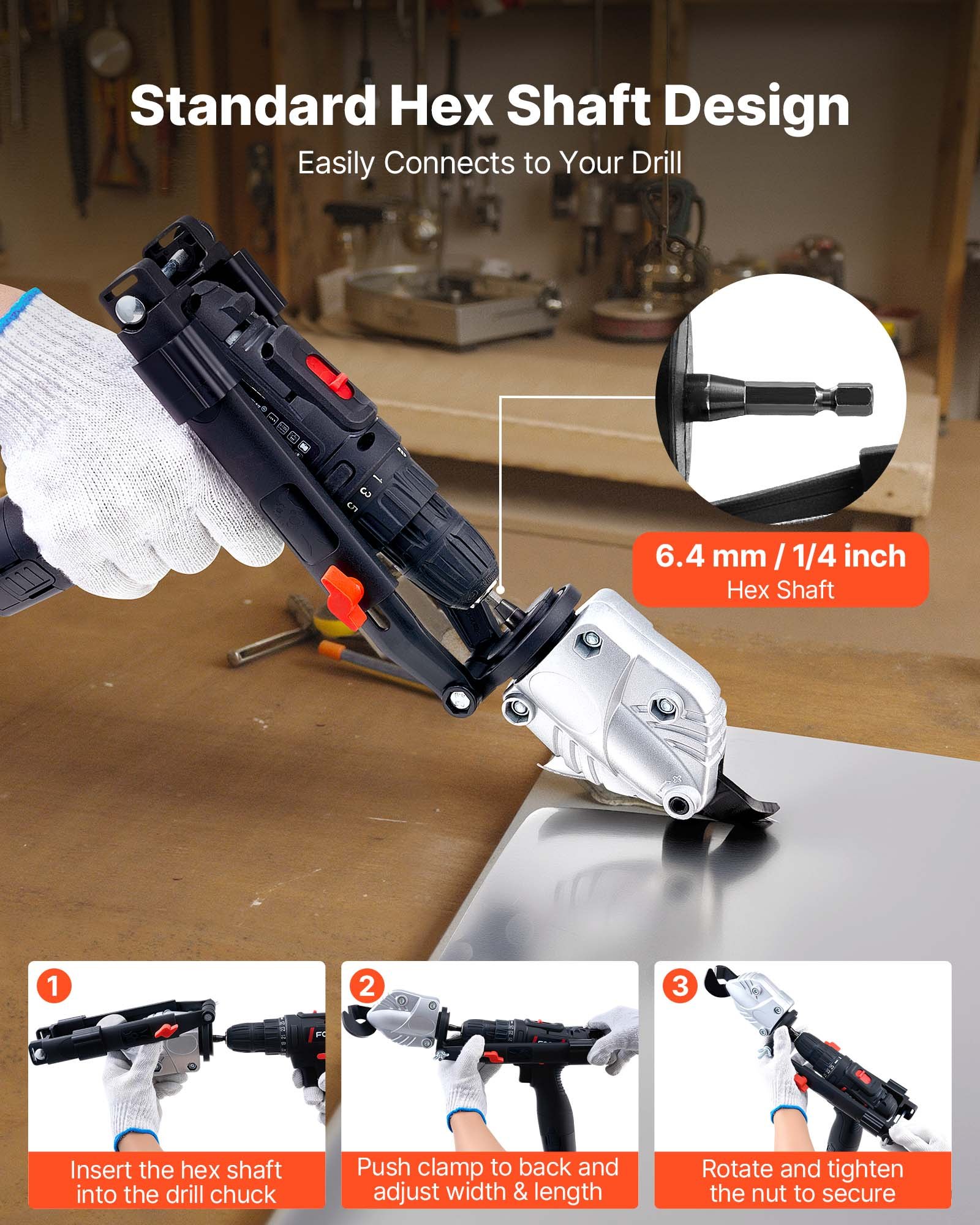 VEVOR Metal Shear/Cutter Drill Attachment, Sheet Metal Cutter with 360-Degree Pivoting Head, Sharp Blades,Ideal for 1.22 mm Galvanized Steel, 1 mm Stainless Steel, Aluminum Plate, Plastic, Cardboard