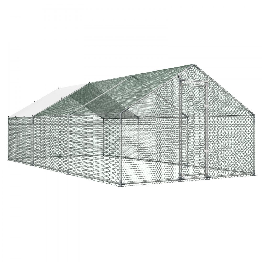 VEVOR Metalowy kurnik 3x5,95x2m z wyjściem na zewnątrz i pokrywą, kurnik z dachem wieżowym i zamkiem zabezpieczającym, klatka dla kaczek i królików, wybieg dla drobiu na podwórko, farmę, podwórko