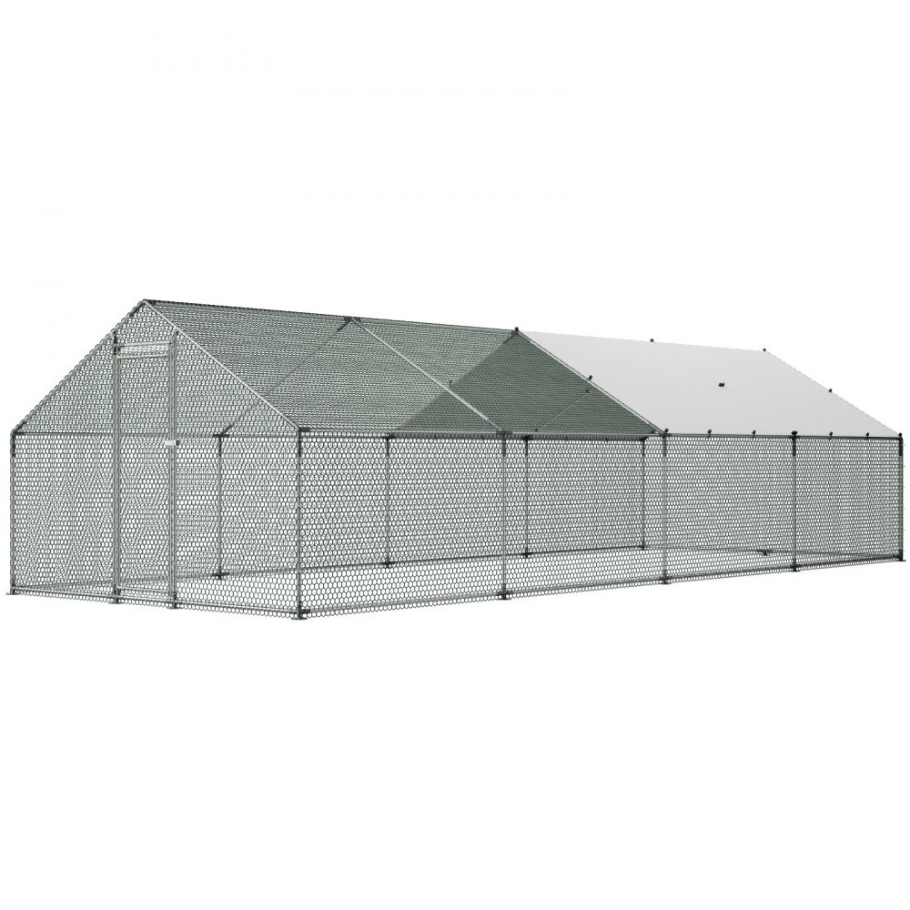 Metalowy kurnik VEVOR, 3x8x2 m, kurnik z osłoną, kurnik z dachem wieżowym i zamkiem zabezpieczającym, klatka dla kaczek i królików, wybieg dla drobiu na podwórko, farmę, podwórko