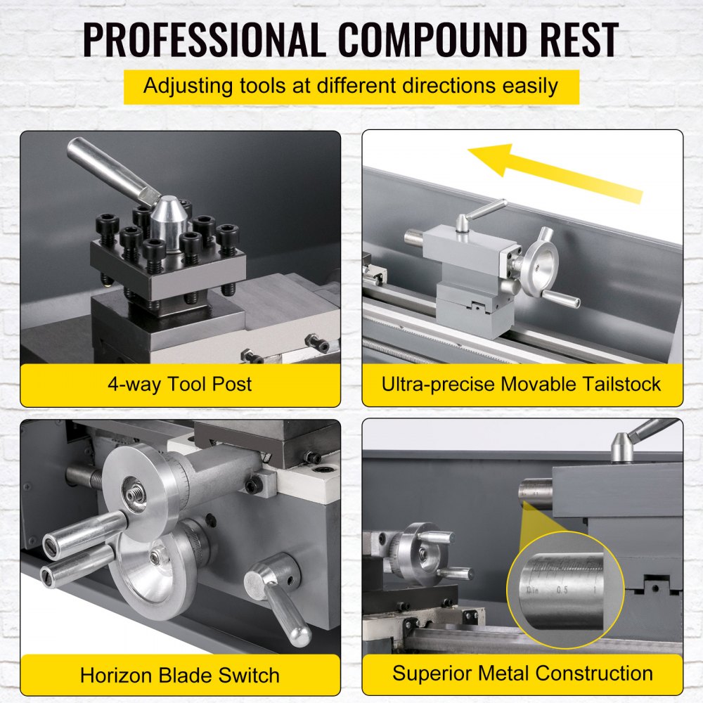 VEVOR Mini tokarka 220x600mm Tokarka do metalu 750 W Mini tokarka do drewna do obróbki metalu Tokarka do metalu Precyzyjna Łatwa w użyciu