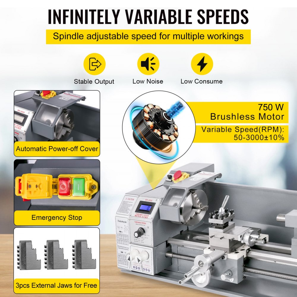 VEVOR Mini tokarka 220x600mm Tokarka do metalu 750 W Mini tokarka do drewna do obróbki metalu Tokarka do metalu Precyzyjna Łatwa w użyciu