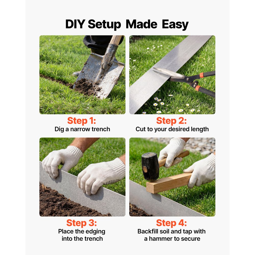 VEVOR Corten Steel Landscape Edging, 1000 x 15 cm Steel Edging for Landscaping with Gloves, Easy-to-Install Bendable Metal Strips, Metal Garden Edge Border for Flower Bed, Yard Pathway