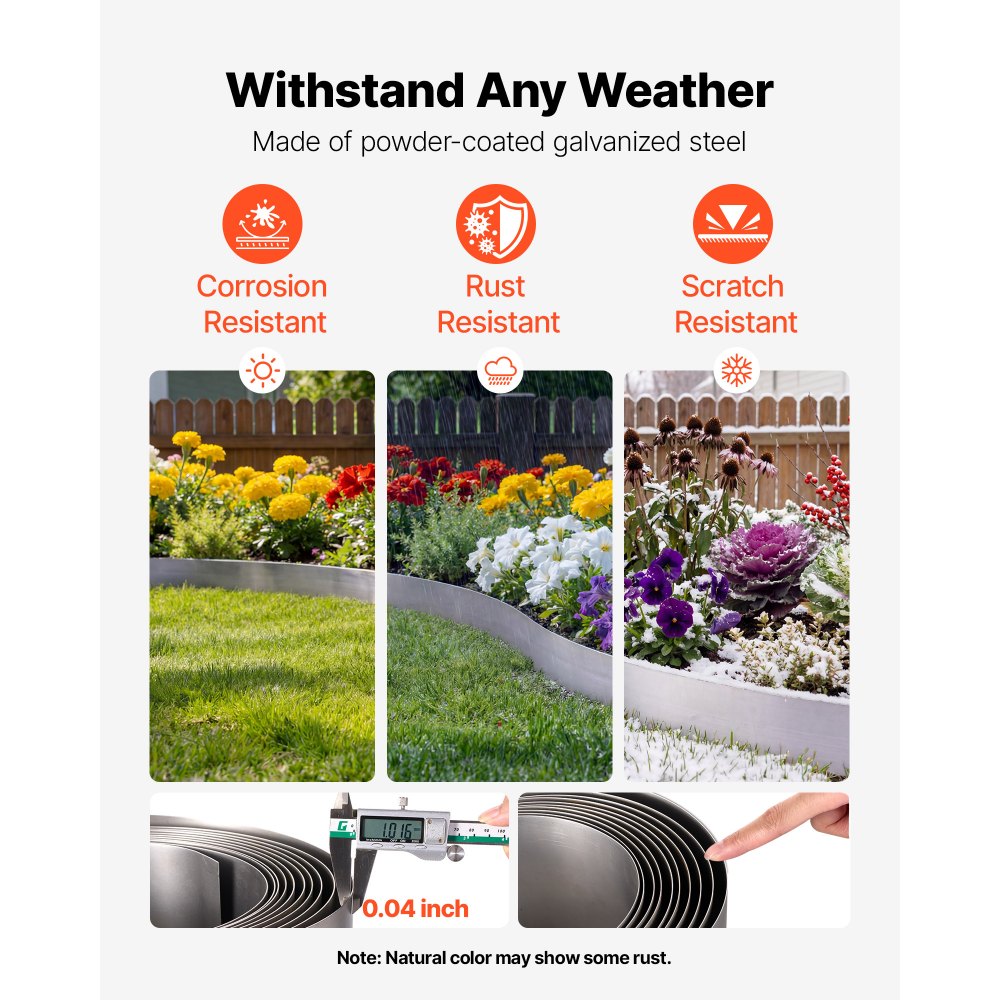 VEVOR Obrzeże trawnikowe ze stali Corten, 10 m x 15 cm, obrzeże rabatowe wraz z rękawicami, metalowa palisada ogrodowa, obrzeże do koszenia, obrzeże rabat do projektowania ogrodów, obrzeże do klombów i ścieżek ogrodowych