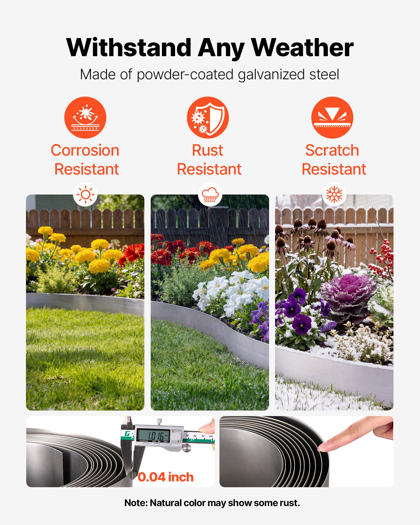 VEVOR Corten Steel Landscape Edging, 1000 x 15 cm Steel Edging for Landscaping with Gloves, Easy-to-Install Bendable Metal Strips, Metal Garden Edge Border for Flower Bed, Yard Pathway