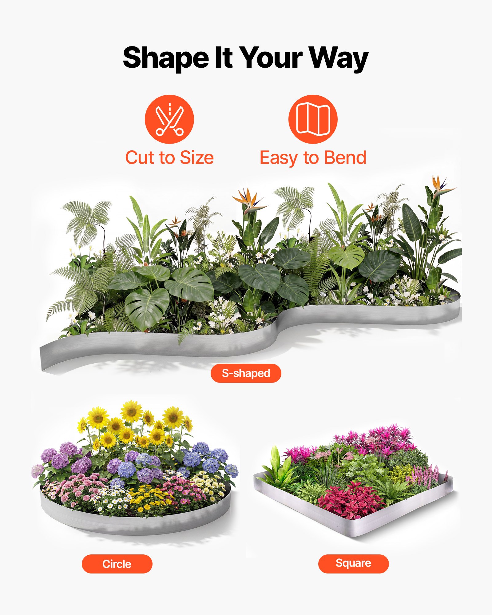 VEVOR Obrzeże trawnikowe ze stali Corten, 10 m x 15 cm, obrzeże rabatowe wraz z rękawicami, metalowa palisada ogrodowa, obrzeże do koszenia, obrzeże rabat do projektowania ogrodów, obrzeże do klombów i ścieżek ogrodowych