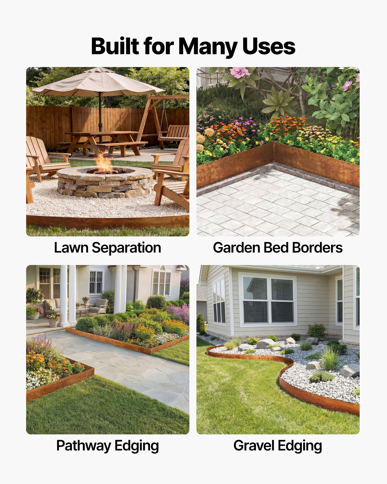 VEVOR Obrzeże trawnikowe ze stali węglowej, 10 m x 14 cm, obrzeże rabatowe z rękawicami, metalowa palisada ogrodowa, obrzeże do koszenia, obrzeże rabat do projektowania ogrodów, obrzeże rabat kwiatowych i ścieżek ogrodowych