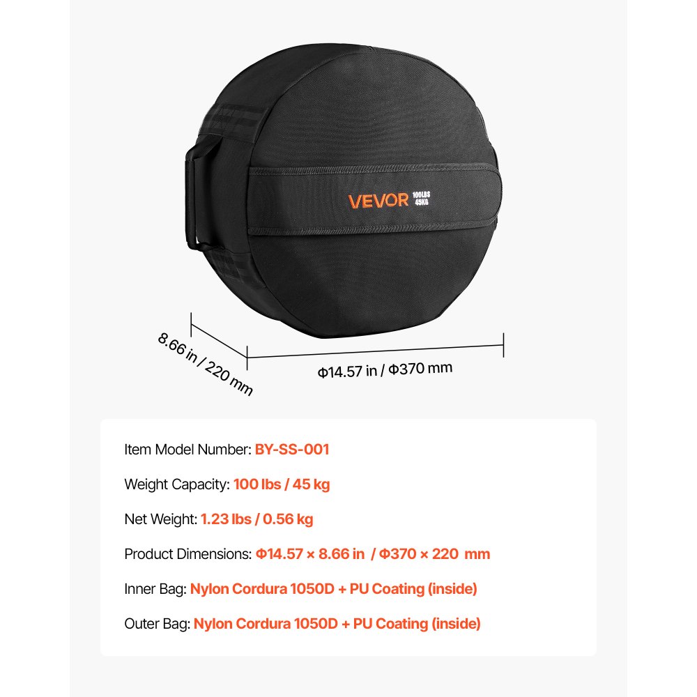 VEVOR Workout Sandbag, wytrzymały worek treningowy z uchwytami, 45 kg do ćwiczeń siłowych, treningu krzyżowego, ćwiczeń w domu, czarny (bez wypełnienia)