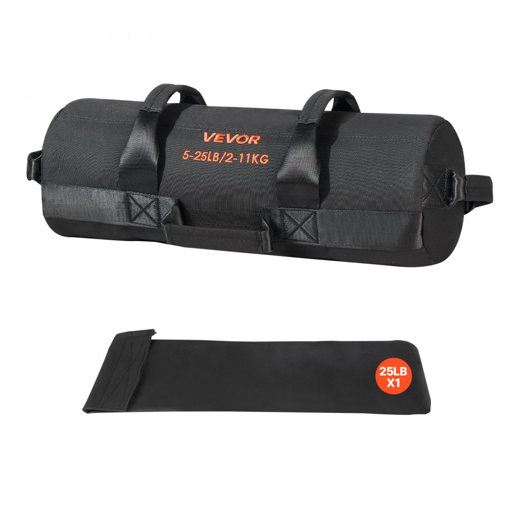 VEVOR Workout Sandbag, wytrzymały worek treningowy z uchwytami, regulowany, 2-11 kg, do treningu siłowego, treningu krzyżowego, ćwiczeń na siłowni, czarny (bez wypełnienia)
